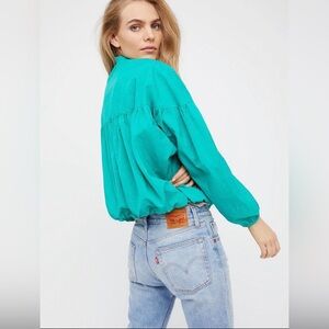 Free People Now Or Never Balloon Sleeve Bomber Windbreaker Light Jacket